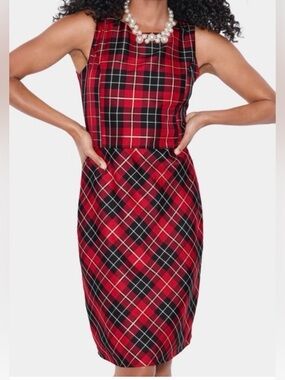Place Red Black White & gold tartan Plaid Sleeveless A Line Dress size 14. NWT